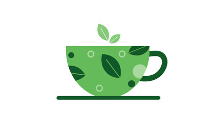 Green tea cup with leaf designs