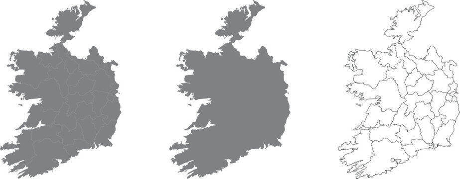 Ireland Map Silhouette with Administrative Regions, Outline and Dotted Pattern Vector Illustration