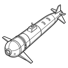 Black and white line of a torpedo with tail fins and guidance system © shahin9