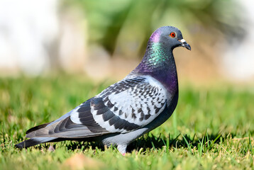 Obraz premium A pigeon standing on green grass in a park