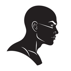 Profile silhouette of a bald man's head and shoulders, featuring sharp, angular facial features and a determined expression, depicting strength and resolve