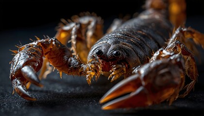 High Contrast Macro Scorpion with Dramatic Rim Light and Dark Background