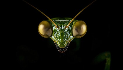 Cinematic Dark Macro Praying Mantis Face with Intense Shadow and Sharp Detail