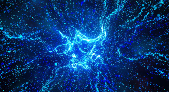 Dynamic Blue Lightning Strike in a Night Sky with Electric Energy.
