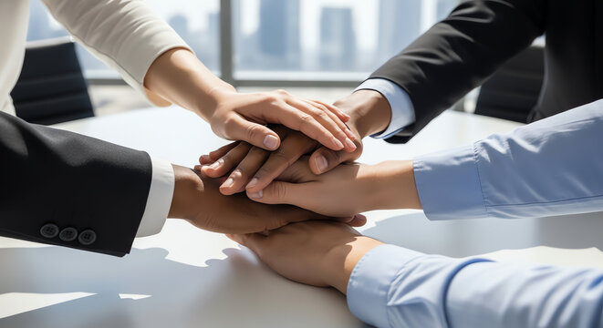 Business Team Collaboration with Hands Stacked Together for Success.