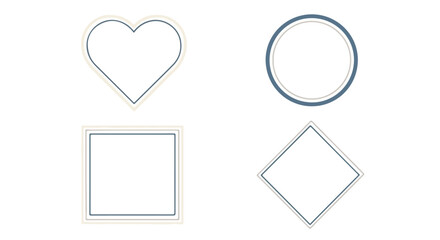 Minimalist geometric frame shapes set with heart circle square and diamond icons isolated on white background