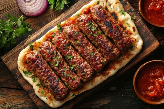 selective focus traditional balkans cevapi served in flatbread