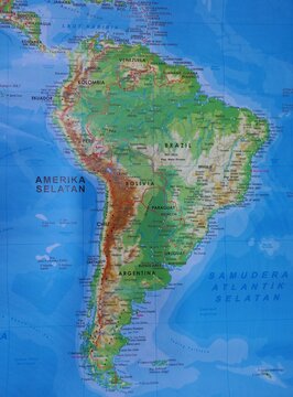 Colored South America Map with Country and Topographic Details
