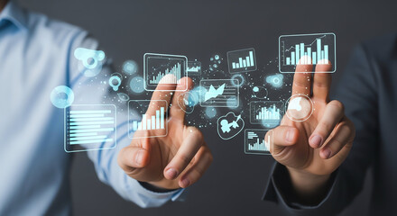 Futuristic Business Technology Interface with Data Analytics and Digital Graphs.