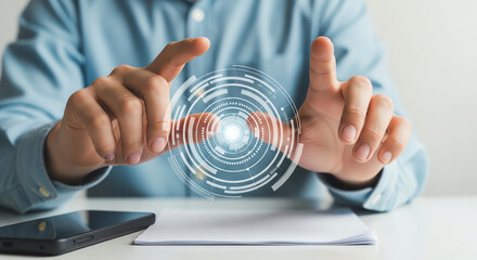 Futuristic Touchscreen Interface with Digital Data Visualization.