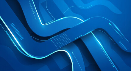 Futuristic Blue Circuit Board Design with Digital Lines and Technology Elements.