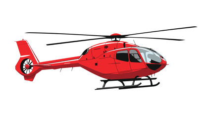 Fototapeta premium Professional red rescue helicopter shown from a side profile view against a clean white background for aviation and transport concepts.