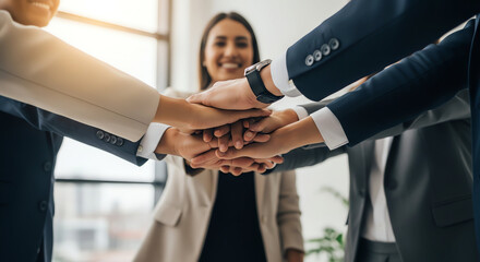 Business Team Showing Unity and Collaboration with Handshake Gesture.