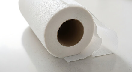 Nearly Empty Paper Towel Roll on Kitchen Countertop. Household Supply Shortage Concept