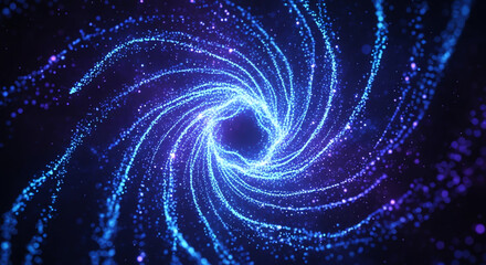 Dynamic Visualization of a Bright Blue Galaxy with Twirling Light Trails.