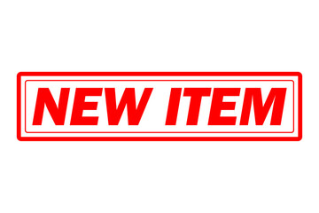 NEW ITEM - NEW ITEM text written on Red Rubber Stamp 
