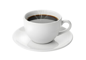 White Ceramic Coffee Cup with Black Coffee on Saucer Isolated on White or Transparent Background