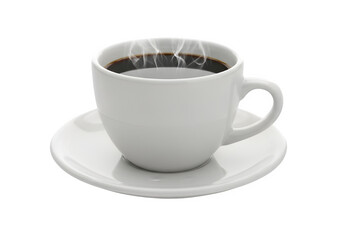 White Ceramic Coffee Cup with Black Coffee on Saucer Isolated on White or Transparent Background