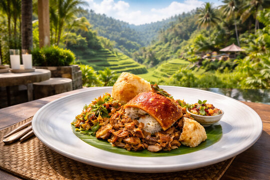 Luxury Balinese Babi Guling Fine Dining Experience Overlooking Ubud Rice Terraces