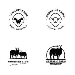 Vector Set of Modern Sheep Logos for Farming, Livestock, and Wool Industry Branding