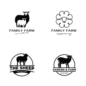 Sheep Farm Livestock Logo Collection: Black and White Silhouette and Line Art Designs
