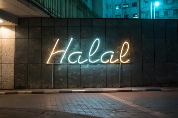 Glowing Halal Arabic Neon Sign Textured Background