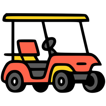 Electric Golf Cart Vector Illustration, Cute Cartoon EV Buggy Clip Art, Green Transport Vehicle Icon