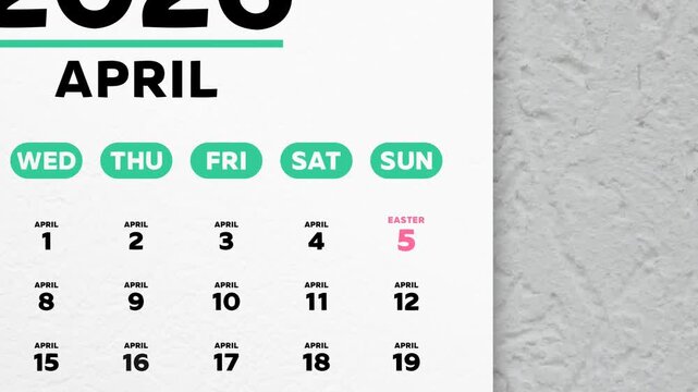 A nice April 2026 page of a wall calendar with the date of Easter highlighted