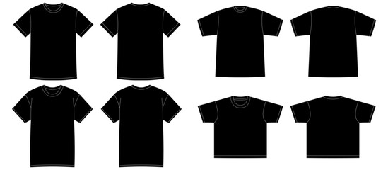 Men black T-shirt mockups. Short sleeve T-shirt template on white background