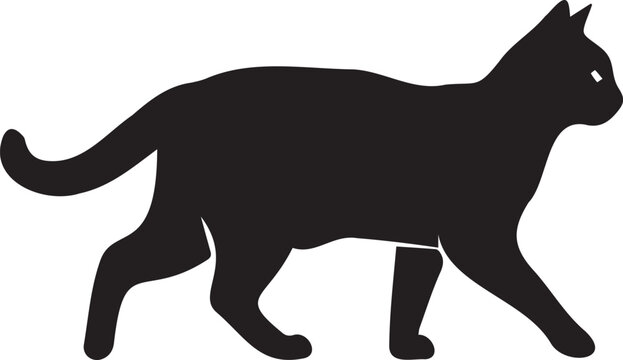 Black cat silhouette vector illustration walking with an arched back and tail up, isolated on a white background.