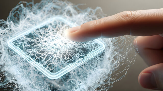 A closeup of a cold ice cube in a hand isolated on a black background with fresh water bubbles and a clean liquid splash texture