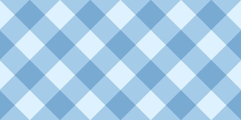 Blue argyle gingham checkered pattern background. Classic diagonal plaid texture for picnic tablecloth, fabric, or wallpaper. Seamless plaid illustration in soft pastel tones. © Enka Enka