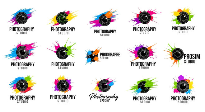 Vibrant Photography Studio Logos with Colorful Paint Splatter Aperture Designs
