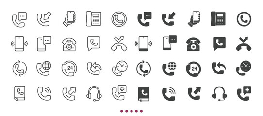 Telephone icons collection. Multi series icons. Line and glyph solid web icons collection