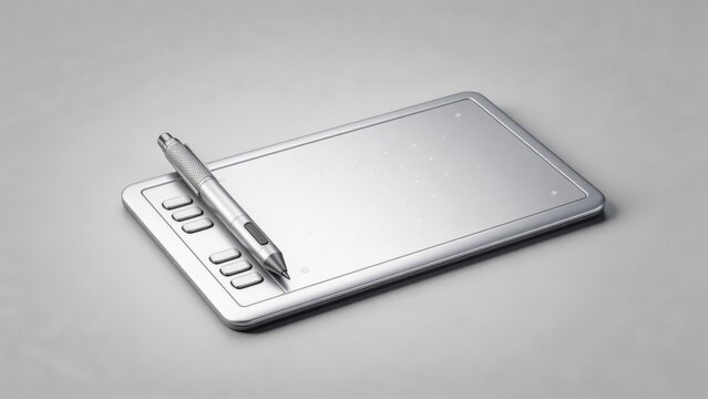 Silver graphics tablet with stylus pen