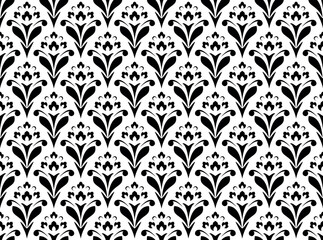 Flower geometric pattern. Seamless vector background. White and black ornament. Ornament for fabric, wallpaper, packaging. Decorative print.