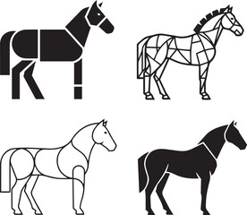 Fototapeta premium Four stylized horse silhouettes in black and white horses