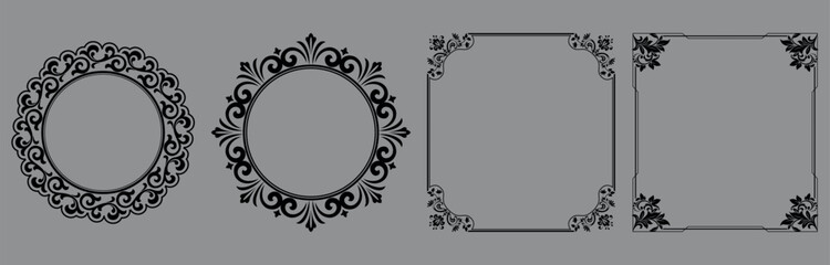 Set of decorative frames Elegant vector element for design in Eastern style, place for text. Floral black and gray frames. Lace illustration for invitations and greeting cards
