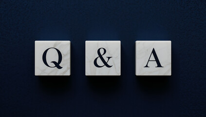 Q&Aの文字を維持し白大理石ブロックと濃紺スエード背景で高級感を演出