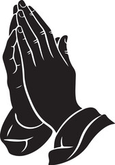 Praying Hands in Black and White Silhouette Style Illustration