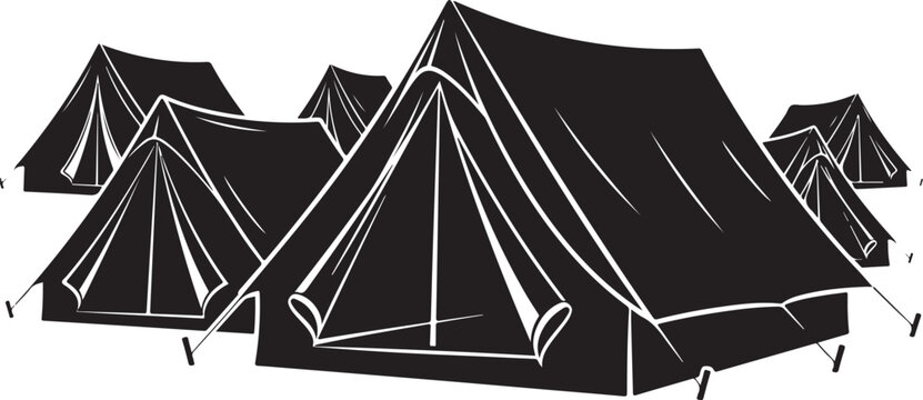 Black Tents in a Row on White Background Illustration