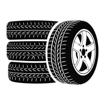 Automobile rubber tires stack icon Silhouette vector black on a white background