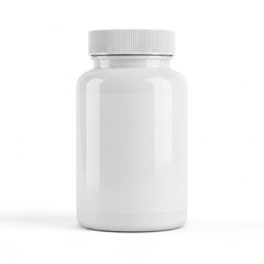 A sleek transparent plastic bottle with a white child-resistant cap for pharmaceuticals or supplements