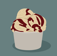 vanilla ice cream in bowl and chocolate topping
