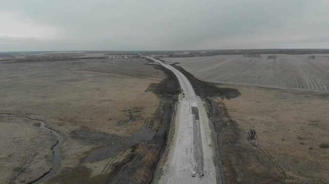 Construction of roads. Aerial drone view