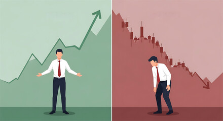 Fototapeta premium Business Growth and Decline Illustration Representing Success and Failure in Financial Markets and Stock Trends