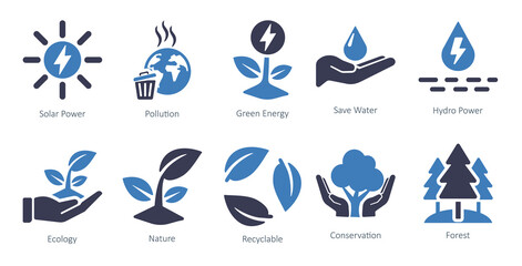  set of 0 ecology icons as save water hydro power solar © Eodk