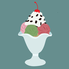 ice cream in a glass.Ice cream with cherry, berry on top. Cold dessert, sundae,