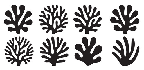 abstract black and white stylized coral reef leaf icons set © Eodk