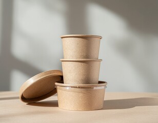 Stacked cardboard food containers mockup
Clean composition, soft shadow, packaging branding template, minimal background.